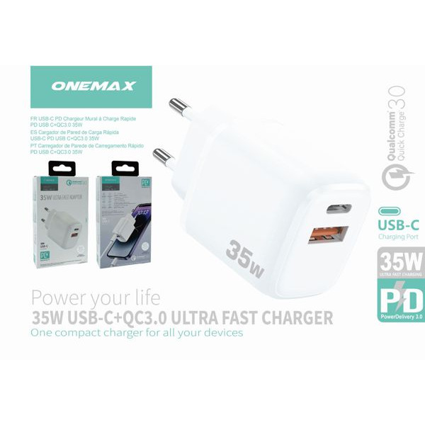 Adaptador Cargador USB C + QC 3.0 Ultra Rapido PD 35W FSC107