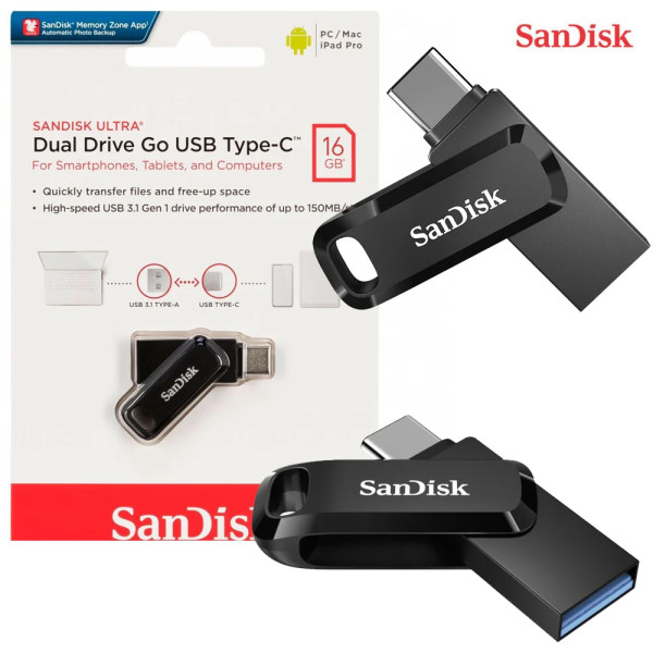 SanDisk Ultra Dual Drive Go USB Type-C, Memoria Flash 16 GB