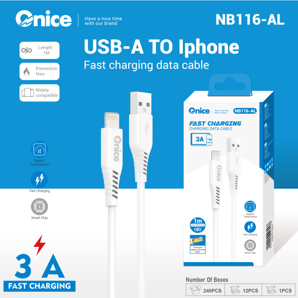 Cable Lightning 3.1A blanco Carga Rápida y Segura para Apple NB116-AL
