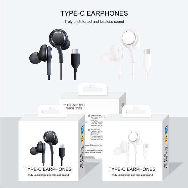 Auriculares Type-c con Microfono VY-085 Compatible con iPhone 16 17 Hi-Fi Audio en Blanco Negro