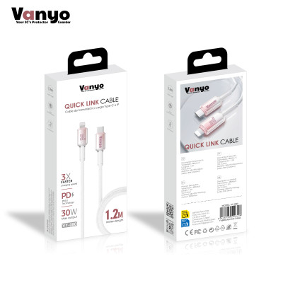 Cable Type-C a Lightning 30W Blanco Carga Rápida y Segura para Apple VY-080
