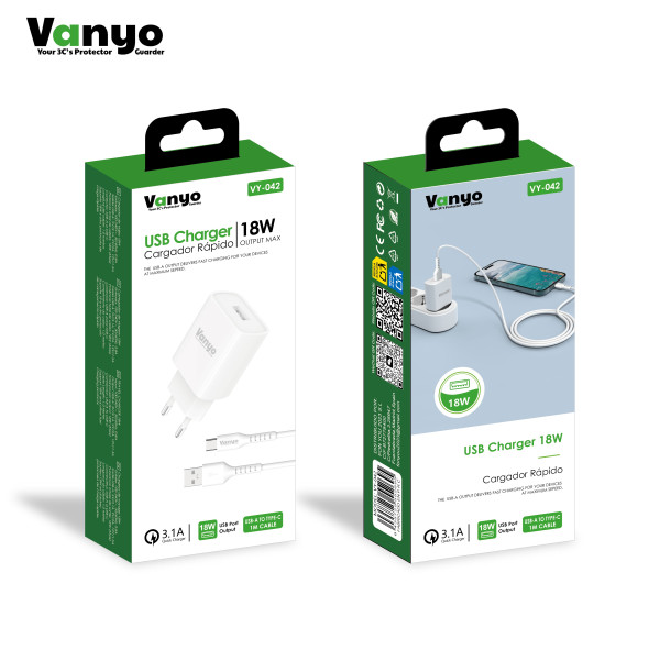 Cargador 3.1A 18W USB-A a Type C 1.0M
