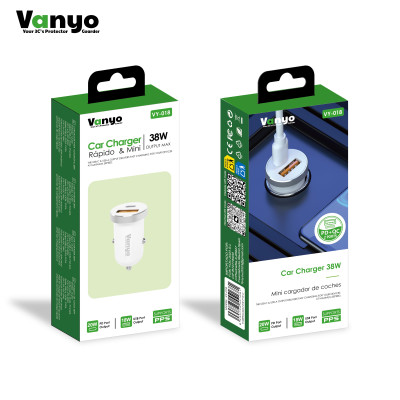 Cargador de Coche 38W QC3.0 GaN de Carga Rapido en Blanco VY-018