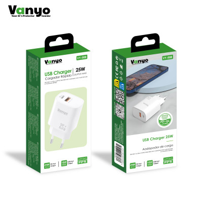 Cargador de 25W PD3.0 + QC3.0 de Carga Rapido en Blanco VY-008