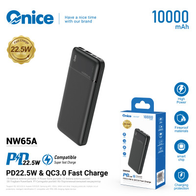 Bateria Externa 10000 mAh Power Bank 22.5W 18.W QC3.0 NW65A Negro