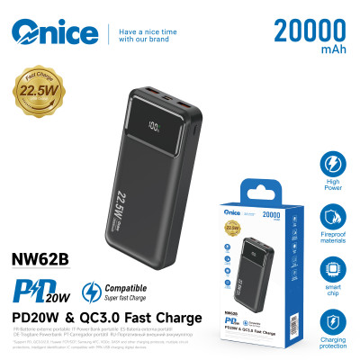 Bateria Externa 10000 mAh Power Bank 22.5W 18.W QC3.0 NW62A Negro