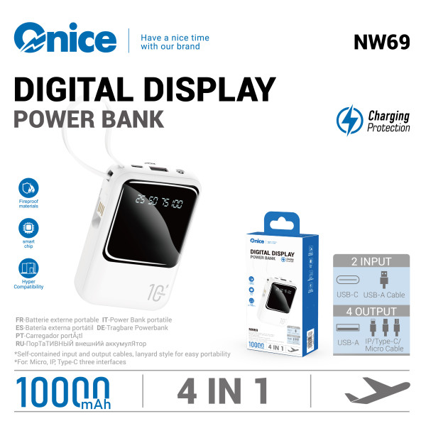 Bateria Externa 10000 mAh Con Cable Power Bank Mini con Pantalla NW69