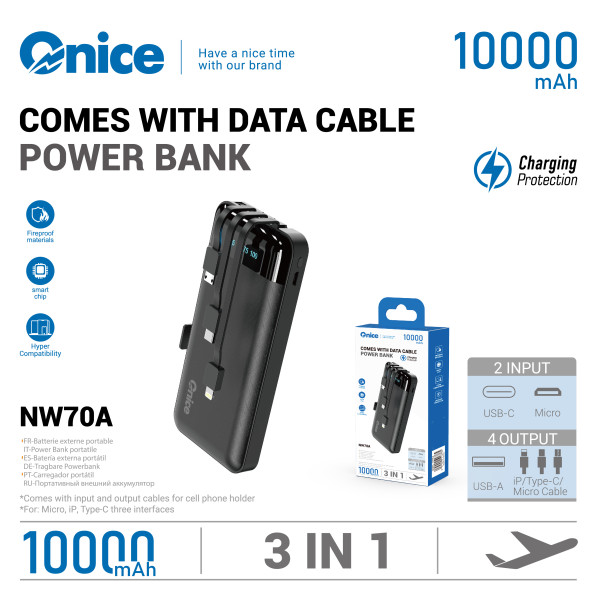Bateria Externa 10000 mAh Con Cable Power Bank con Pantalla NW70A