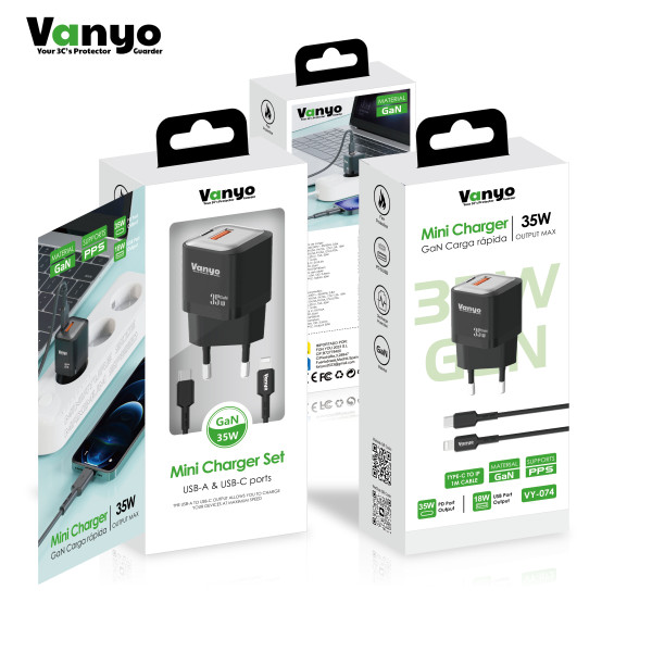 Cargador con Cable Type-C - Lightning de 35W PD3.0 USB Type-C Carga Rapida en Negro 1M VY-074