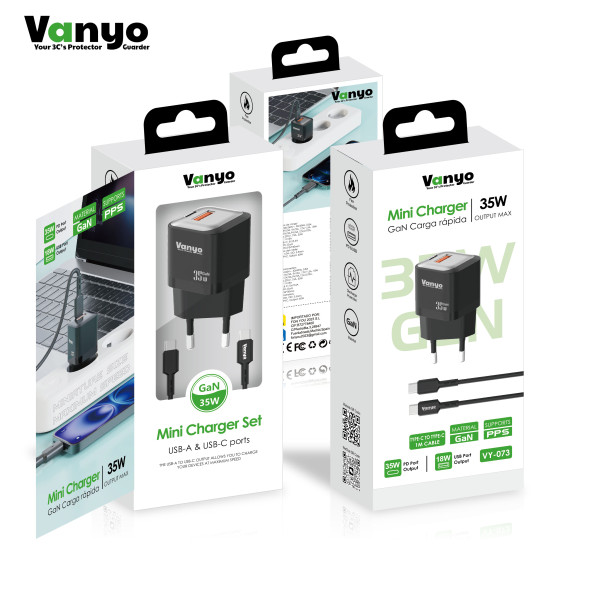 Cargador con Cable Type-C - Type-C de 35W PD3.0 USB y Type-C Carga Rapida en Negro 1M