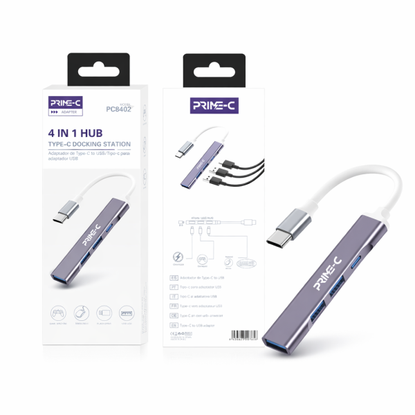 Adaptador Type-C a Type-C Hub 4 Puertos en 1 PC8402