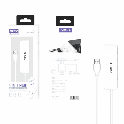 Adaptador USB Hub 4 Puertos en 1 PC8403 Blanco