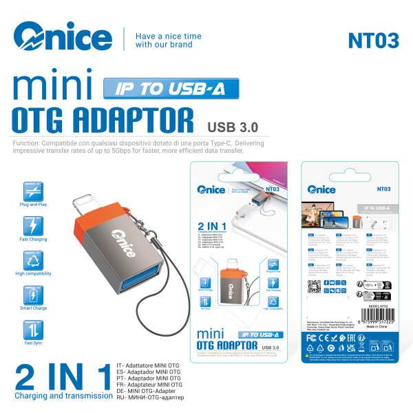 Adaptador OTG Lightning a USB 2 en 1 NT03