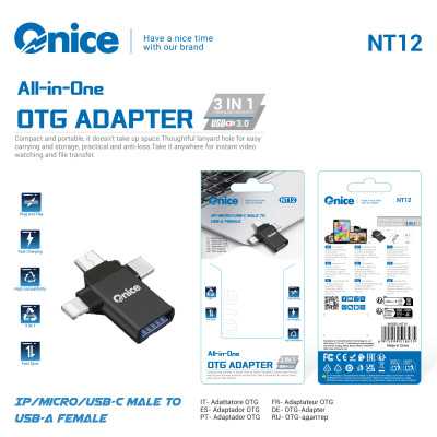 Adaptador OTG Usb a Lightning Micro V8 Type-C 3 en 1 NT12