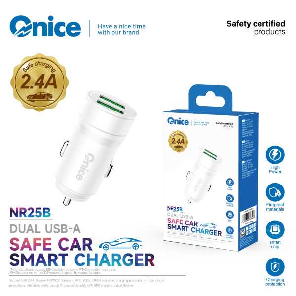 Cargador de Coche 2.4W de Carga Normal en Blanco con 2 USB NR25B