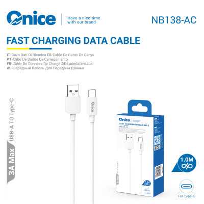 Cable USB - Type-C 3A Blanco Carga rápida y eficiente USB-C NB138-AC