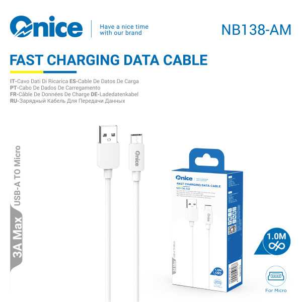 Cable USB a Micro V8 3A Carga Rapida en Blanco NB138-AM