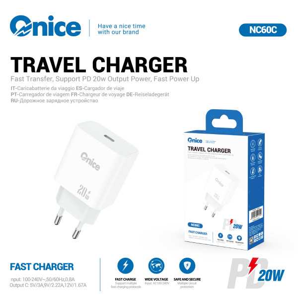Adaptador Cargador 20W 3.1A Carga Rapida NC60C