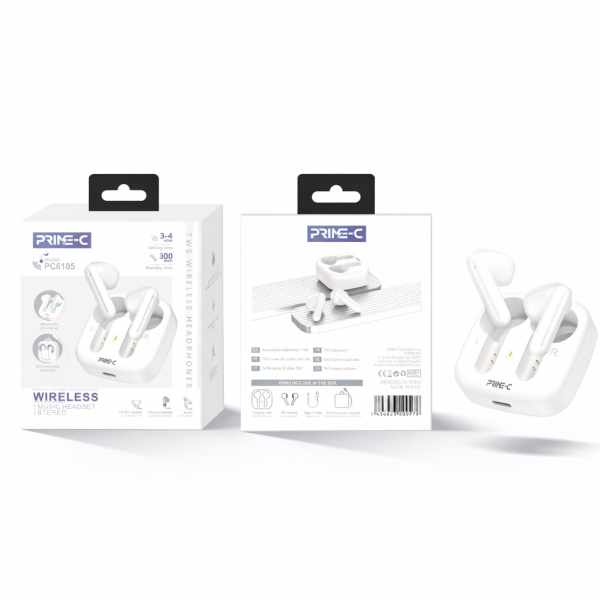 Auricular inalambrico V5.4 TWS HIFI Audio PC6105-WHITE Blanco