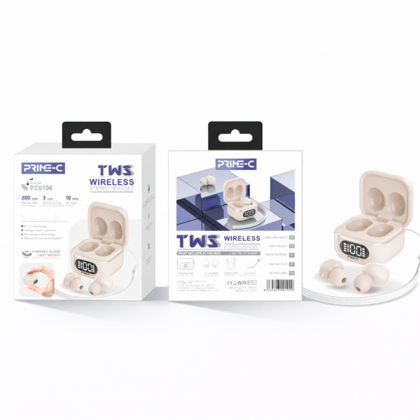 Auricular inalambrico V5.4 TWS HIFI Audio PC6106-BEIGE Beige