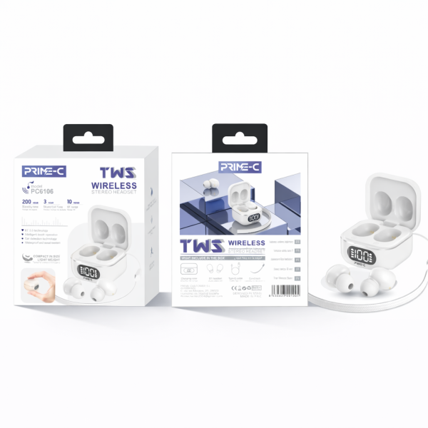Auricular inalambrico V5.4 TWS HIFI Audio PC6106-WHITE Blanco