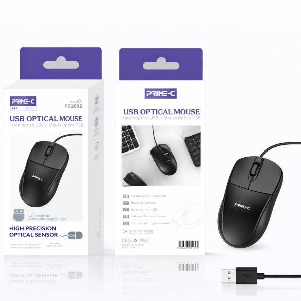 Raton Con Cable Mouse PC2002-BK En Negro