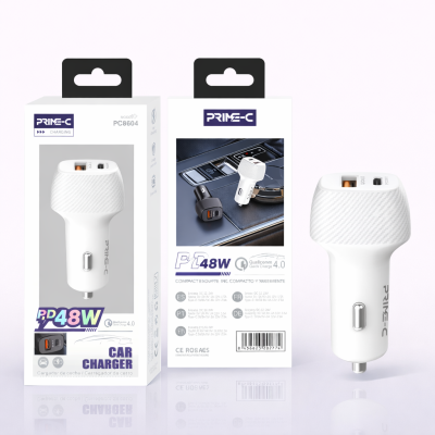 Cargador de Coche 48W de Carga Rapida en Blanco con 1 USB 1 TYPE-C QC3.0 PC8604-WH