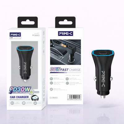 Cargador de Coche 30W de Carga Rapida en Negro con 1 TYPE-C PC8603-BK