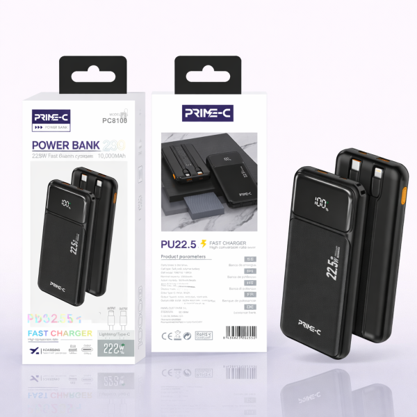 Bateria Externa 10000 mAh Power Bank 22.5W 18.W QC3.0 PC8100-BK Negro