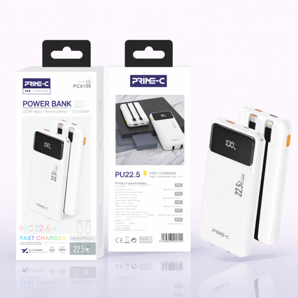 Bateria Externa 10000 mAh Power Bank 22.5W 18.W QC3.0 PC8100-WH Blanco