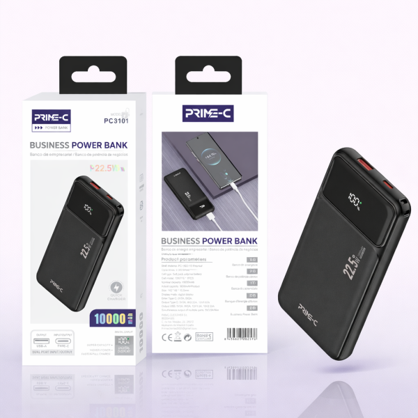 Bateria Externa 10000 mAh Power Bank 22.5W 18.W QC3.0 PC8101-BK Negro