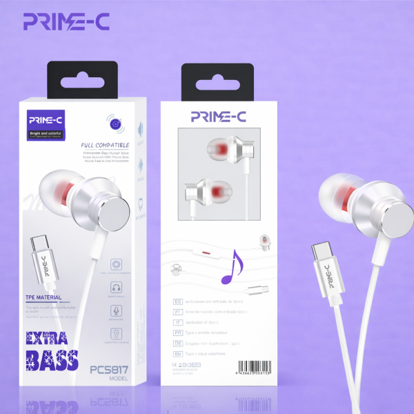 Auriculares Type-C con Microfono PC5817-BLANCO
