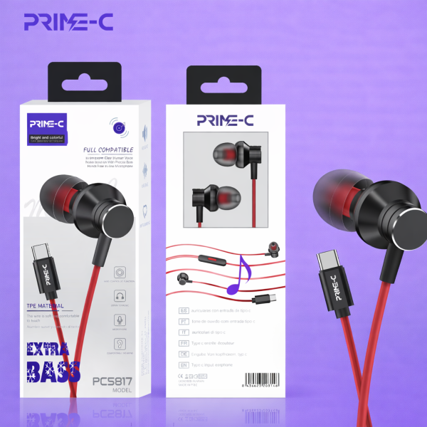 Auriculares Type-C con Microfono PC5817-ROJO
