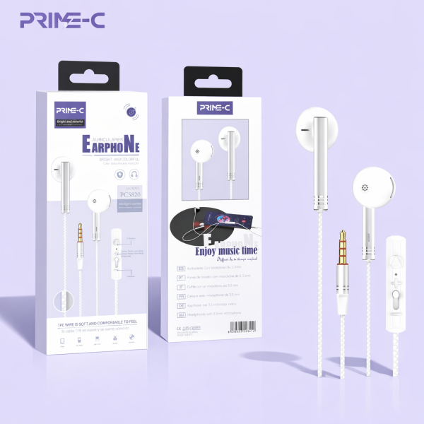 Auriculares Jack 3.5mm con Microfono Cable Trenzado PC5820-BLANCO