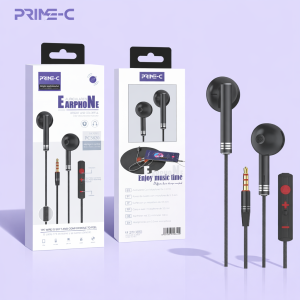 Auriculares Jack 3.5mm con Microfono Cable Trenzado PC5820-NEGRO