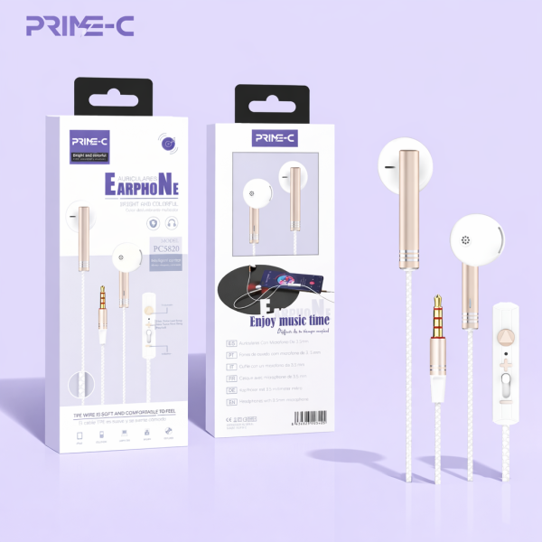 Auriculares Jack 3.5mm con Microfono Cable Trenzado PC5820-ORO