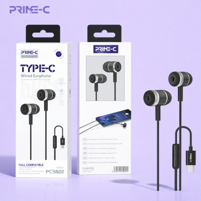 Auriculares Type-C con Microfono PC5822-NEGRO