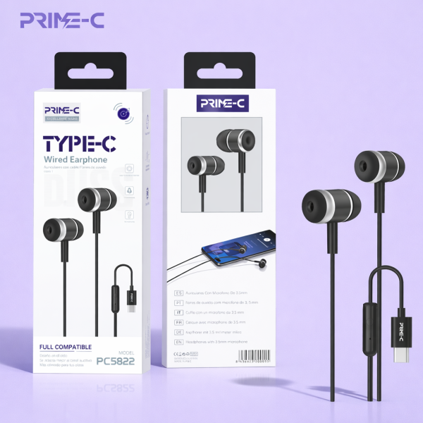 Auriculares Type-C con Microfono PC5822-NEGRO