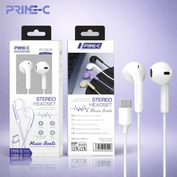 Auriculares Type-C con Microfono PC5830-WH