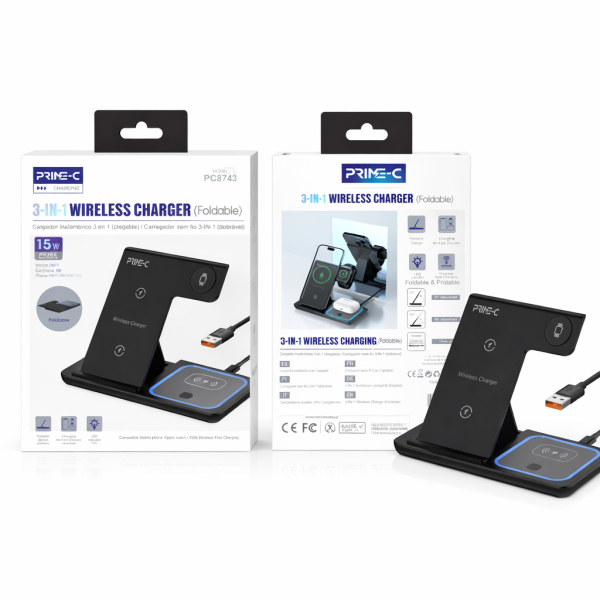 Cargador Inalambrico Rapido 3 en 1 15W PC8743-BK