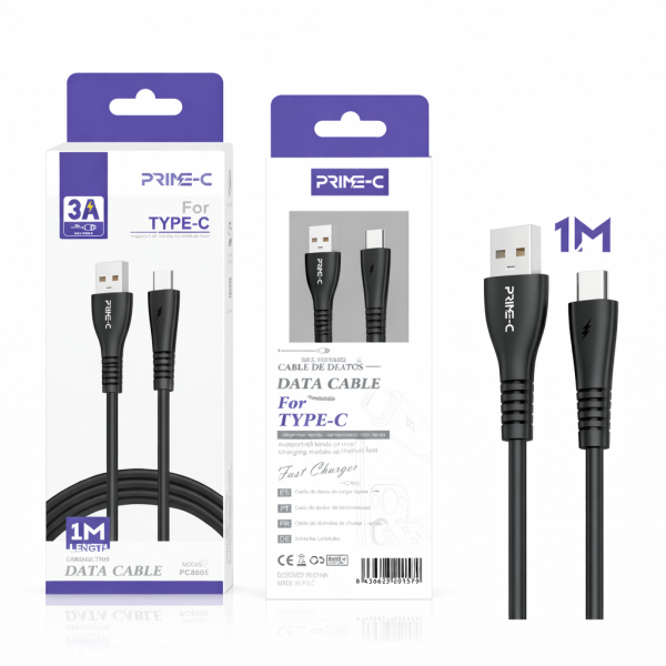 Cable Type-C 3A Carga rápida y eficiente USB-C PC8805-BK