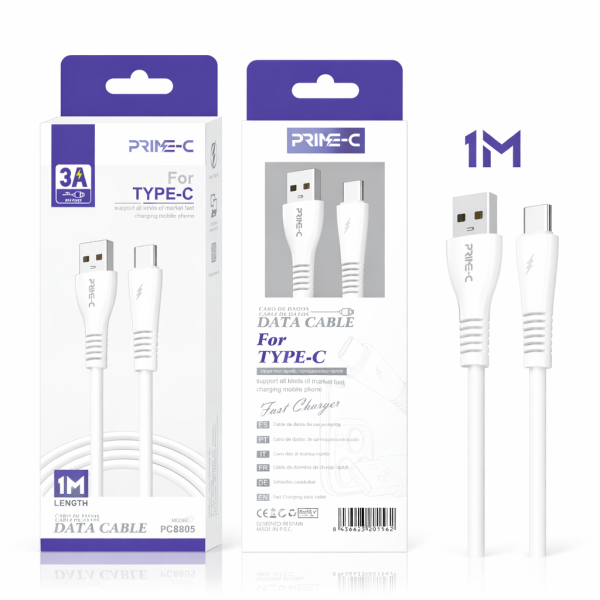 Cable Type-C 3A Carga rápida y eficiente USB-C PC8805-WH