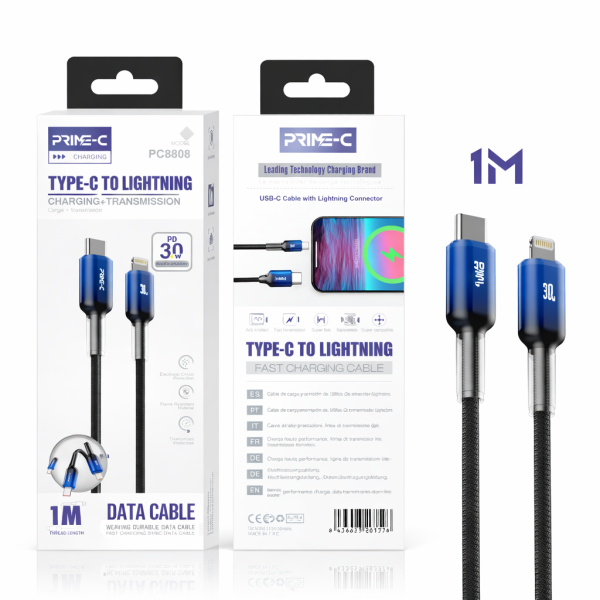 Cable Lightning 30W Carga Rápida y Segura para Apple PC8808-BL