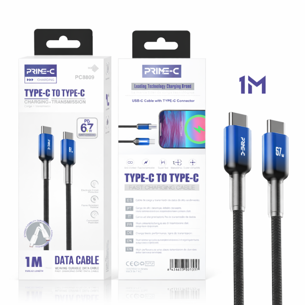 Cable Type-c 67W Carga Rápida y Segura PC8809-BL