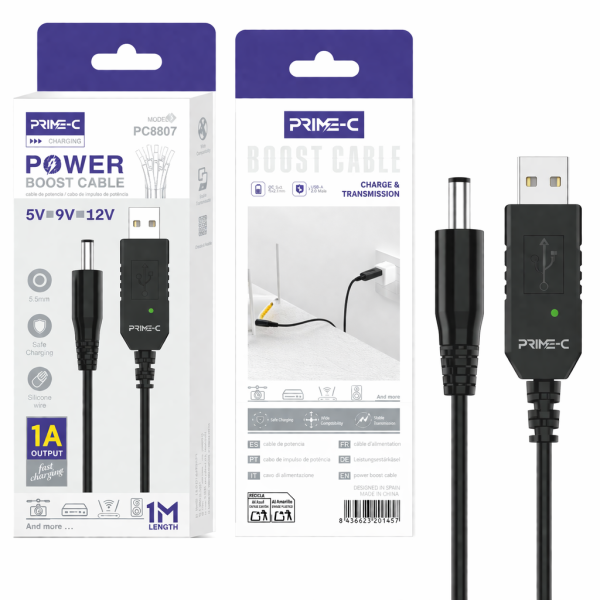 Cable Adaptador Conversion de Puerto 5.5 MM A Usb Compatible Con 5V 9V Y 12V PC8807