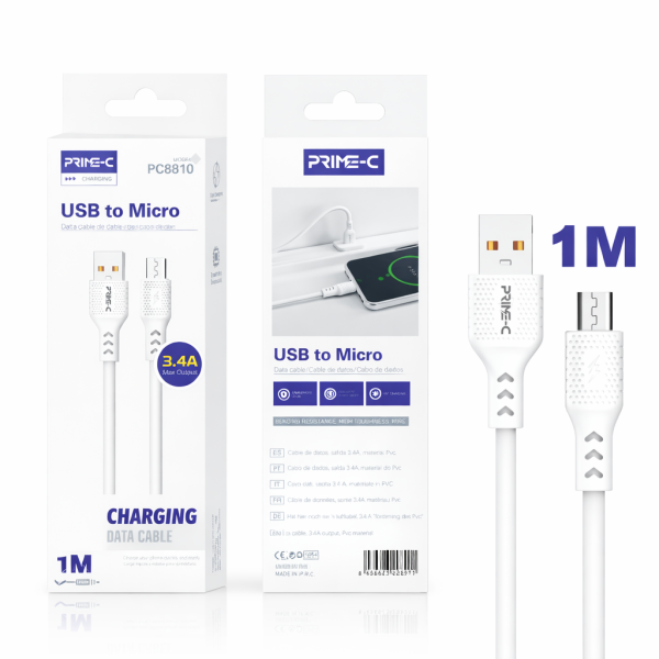 Cable Micro Usb PVC 3A 1M PC8810-1M-BLANCO
