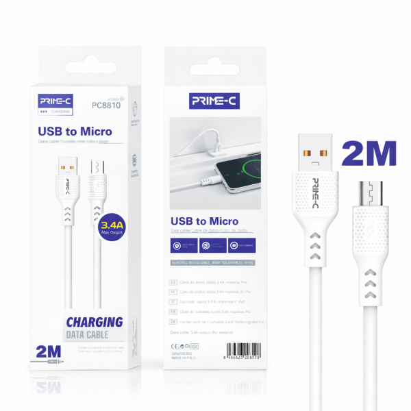 Cable Micro Usb PVC 3A 2M PC8810-2M-BLANCO
