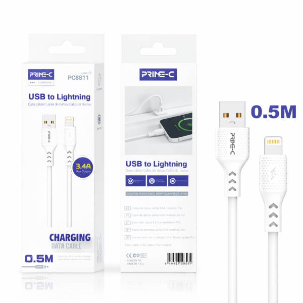 Cable Lightning 0.5M 3.4A Carga Rápida y Segura para Apple PC8811-0.5M-BLANCO