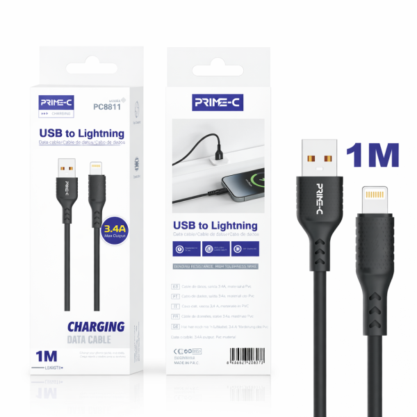 Cable Lightning 1M 3.4A Carga Rápida y Segura para Apple PC8811-1M-NEGRO