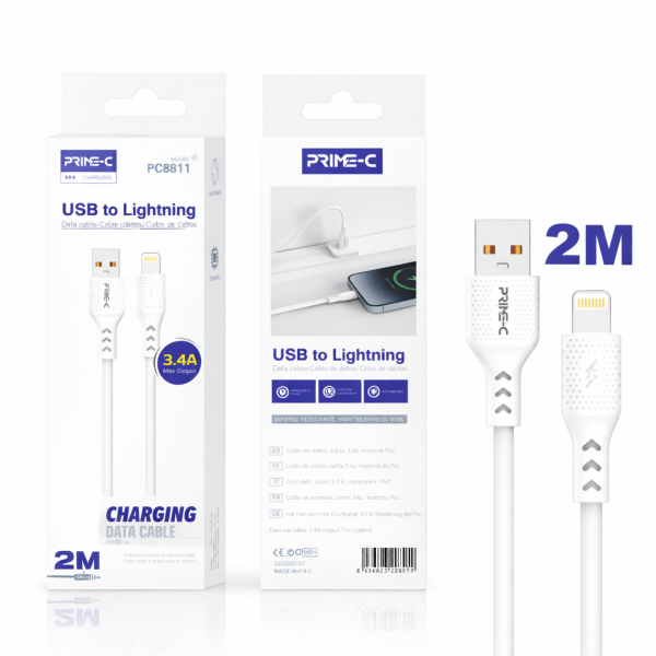 Cable Lightning 2M 3.4A Carga Rápida y Segura para Apple PC8811-2M-BLANCO